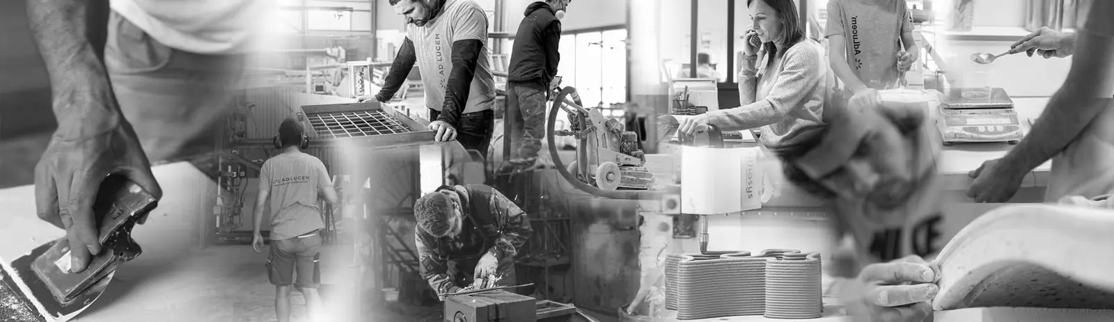 L'atelier AdLucem — formulation, découpe, polissage, métallerie et contrôle qualité