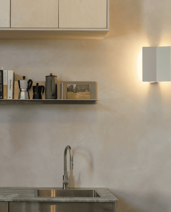 Microcement kitchen walls — mineral surface in a Sydney home