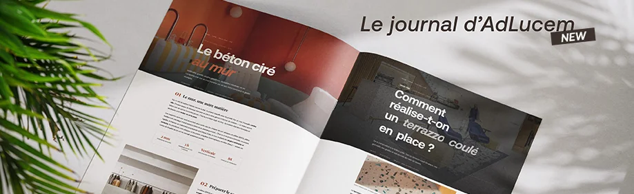 Nouveauté : le journal d'AdLucem, avec le béton ciré au mur et le terrazzo coulé en place