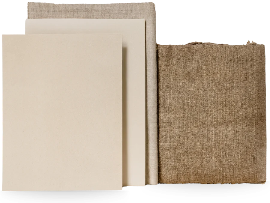 Moodboard Lin 143 : plaquettes de béton ciré et toile de lin
